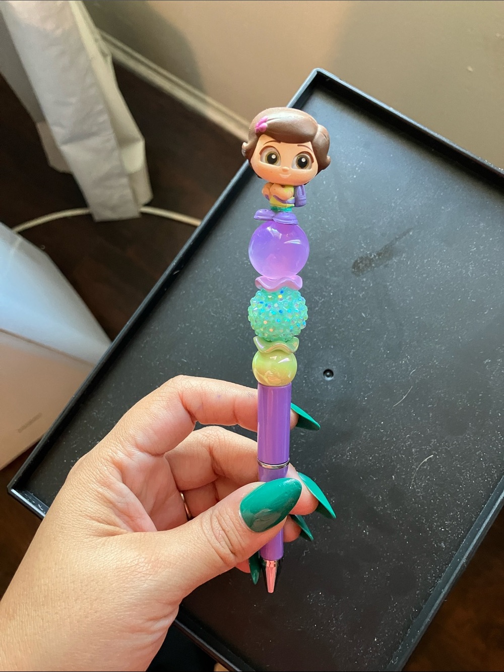 Purple Character Bead Top Pen for Girls - Cute Doll Topper